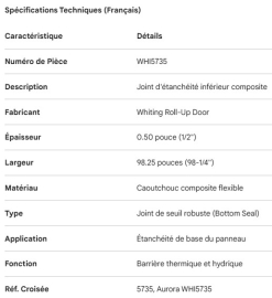 WHITING ROLL-UP DOOR BOTTOM SEAL COMPOSITE 0.50" X 98 1/4"