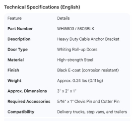 WHITING ROLL-UP DOOR CABLE ANCHOR