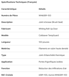WHITING COLDSAVER TEMPGUARD ROLL-UP DOOR BRUSH SEAL 100"