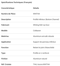 WHITING COLDSAVER ROLL-UP DOOR BOTTOM CHANNEL