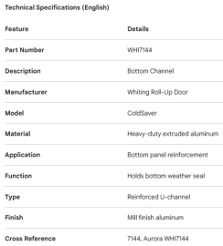 WHITING COLDSAVER ROLL-UP DOOR BOTTOM CHANNEL