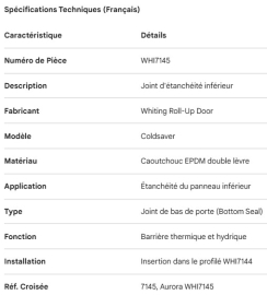 WHITING COLDSAVER ROLL-UP DOOR BOTTOM SEAL