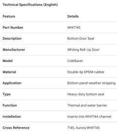WHITING COLDSAVER ROLL-UP DOOR BOTTOM SEAL