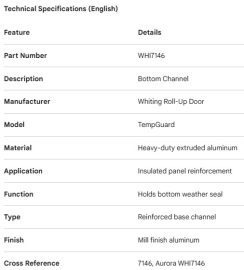 WHITING TEMPGUARD ROLL-UP DOOR BOTTOM CHANNEL