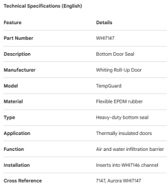 WHITING TEMPGUARD ROLL-UP DOOR BOTTOM SEAL