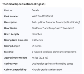 WHITING COLDSAVER TEMPGUARD ROLL-UP DOOR BALANCER 93"