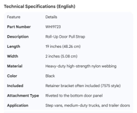 WHITING ROLL-UP DOOR PULL STRAP 19"
