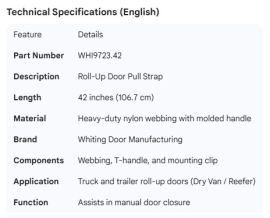 WHITING ROLL-UP DOOR PULL STRAP 42"