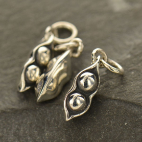 Sterling Silver Two Peas in a Pod Charm  - Food Charm 18x4mm