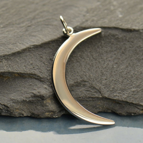 Sterling Silver Crescent Moon Pendant 31x15mm