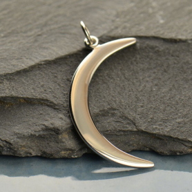 Sterling Silver Crescent Moon Pendant 31x15mm