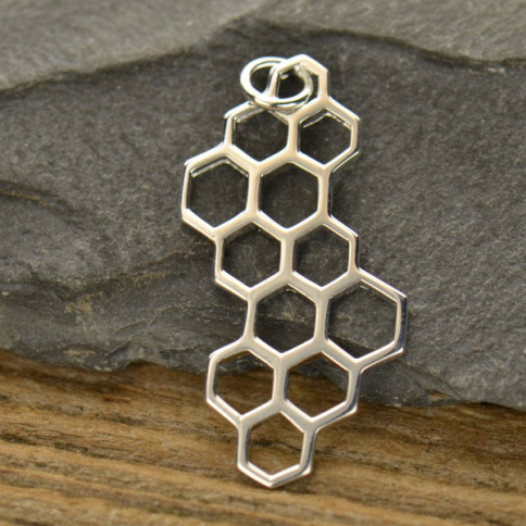 Sterling Silver Honeycomb Charm 32x16mm