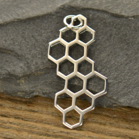 Sterling Silver Honeycomb Charm 32x16mm
