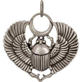 Sterling Silver Egyptian Scarab Pendant with Wings 29x27mm