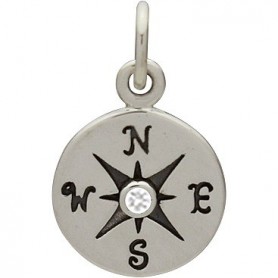 Sterling Silver Compass Charm with Geniune Diamond 16x10mm
