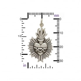 Sterling Silver Flaming Sacred Heart Pendant 33x19mm