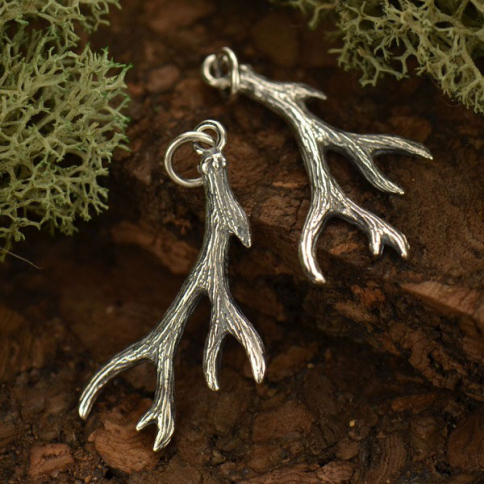 Sterling Silver Small Deer Antler Charm 30x16mm
