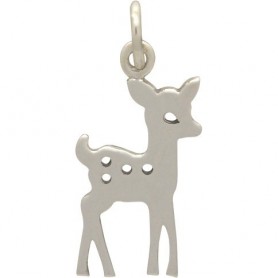 Sterling Silver Fawn Charm - Christmas Charms 21x10mm