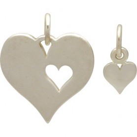 Sterling Silver Heart Charm with Heart Cutout and Heart Set