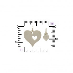 Sterling Silver Heart Charm with Heart Cutout and Heart Set