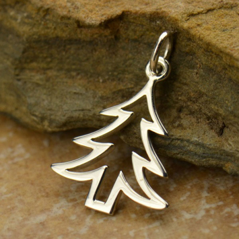 Sterling Silver Christmas Tree Charm - Flat 22x14mm
