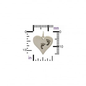 Sterling Silver Heart Charm with Etched Footprints 16x14mm