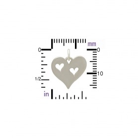 Sterling Silver Heart Charm with Two Heart Cutouts 17x15mm