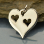 Sterling Silver Heart Charm with Two Heart Cutouts 17x15mm