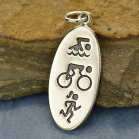 Sterling Silver Triathlon Charm Symbols 26x10mm
