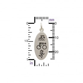 Sterling Silver Triathlon Charm Symbols 26x10mm