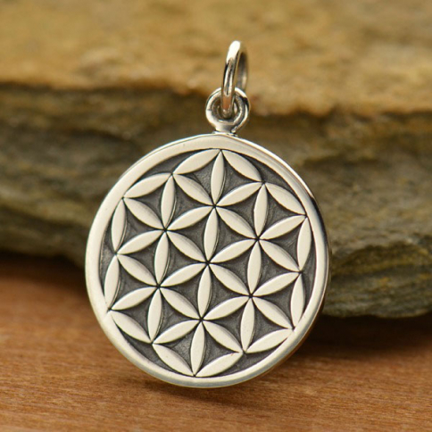 Sterling Silver Flower of Life Charm Sacred Geometry 22x15mm