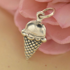Sterling Silver Ice Cream Cone Charm - Food Charm 19x8mm