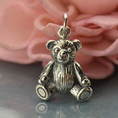 Sterling Silver 3D Teddy Bear Charm 19x12mm