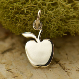 Sterling Silver Apple Charm - Flat 16x8mm