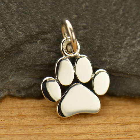  Sterling Silver Paw Print Charm - Pet Charm - Flat 13x9mm