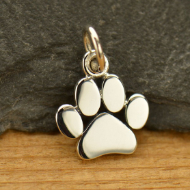 Sterling Silver Paw Print Charm - Pet Charm - Flat 13x9mm