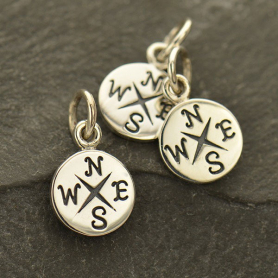 Sterling Silver Compass Charm 14x8mm