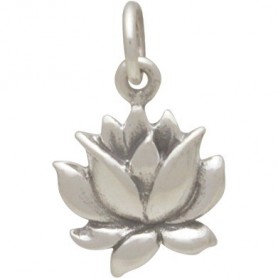 Sterling Silver Textured Blooming Lotus Charm 16x10mm