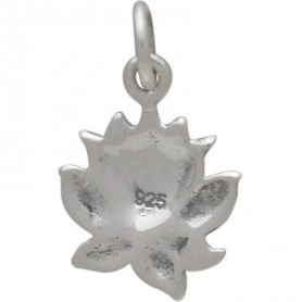 Sterling Silver Textured Blooming Lotus Charm 16x10mm