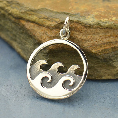 Sterling Silver Ocean Waves Pendant 22x15mm