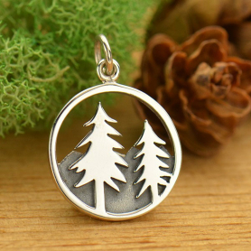 Sterling Silver Tree Pendant with Mountains Openwork 21x15mm