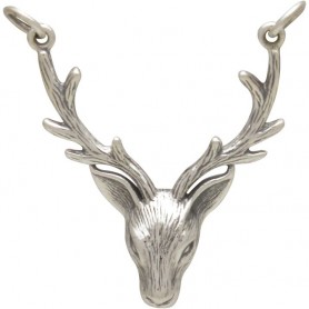Jewelry Supplies - Stag Head Pendant Silver Links 33x24mm