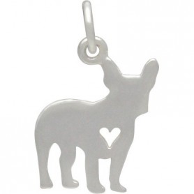  Sterling Silver Dog Charm -French Bulldog with Heart 18x10mm