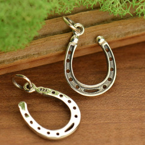  Sterling Silver Realistic Lucky Horseshoe Charm 19x12mm