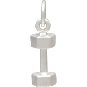 Sterling Silver Dumbbell Charm - Sports Charms 16x5mm