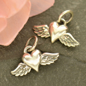 Sterling Silver Mini Heart Charm with Wings 11x14mm