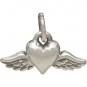 Sterling Silver Mini Heart Charm with Wings 11x14mm