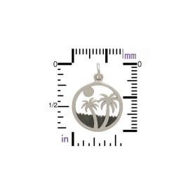 Sterling Silver Palm Tree on Island Beach Charm 21x15mm