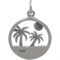 Sterling Silver Palm Tree on Island Beach Charm 21x15mm