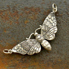 Sterling Silver Deaths Head Moth Pendant Festoon20x41mm